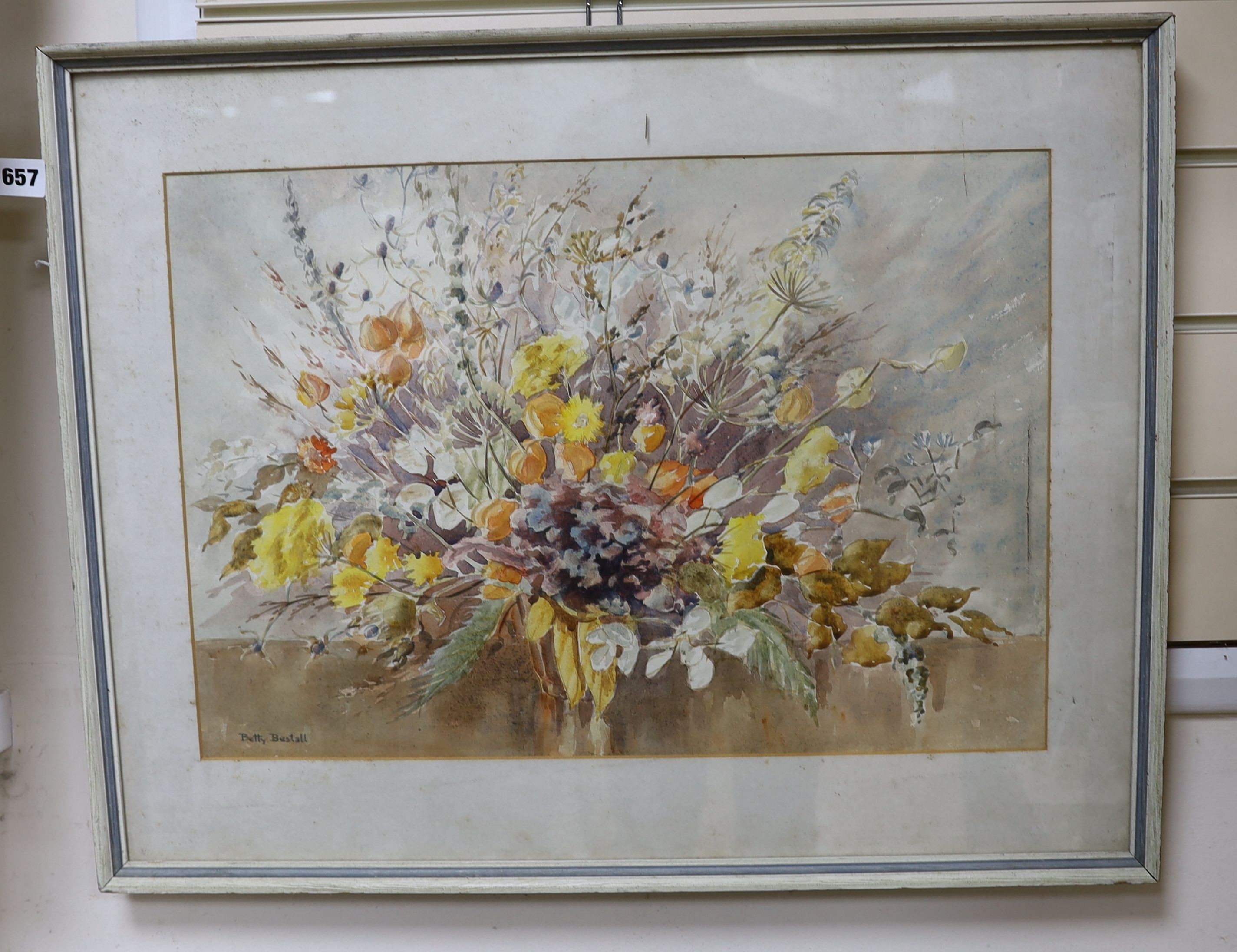 Betty Bestall, watercolour, Still life of flowers, signed, 36 x 52cm